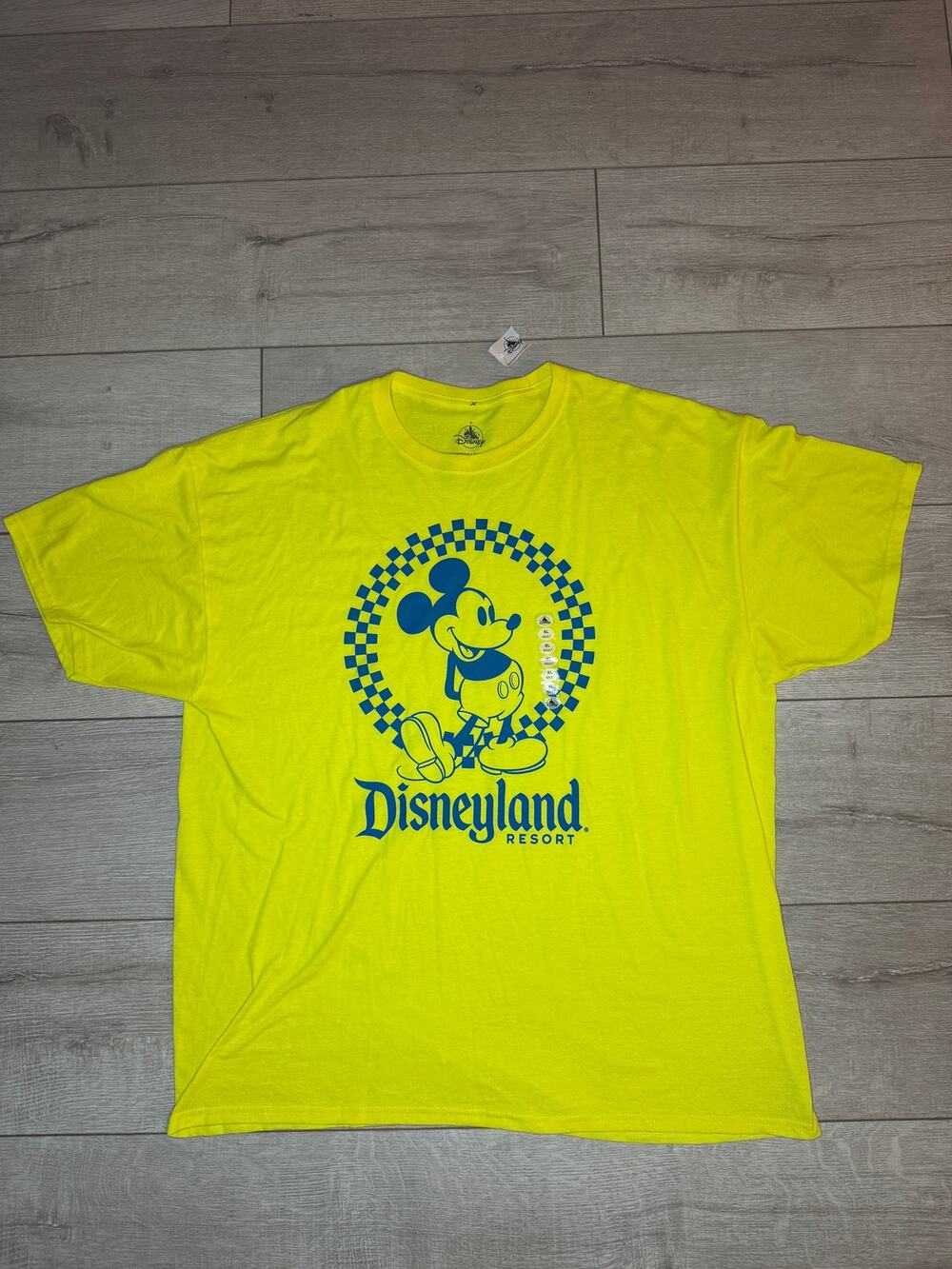 Disneyland Resort Mickey Mouse Neon Yellow Checkered T-Shirt XL NWT